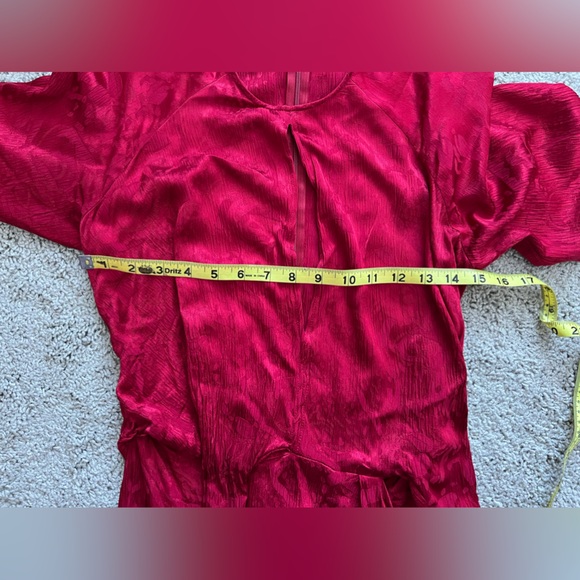 Zara Jacquard Midi Red‎ Asymmetrical Dress XS - Picture 13 of 14